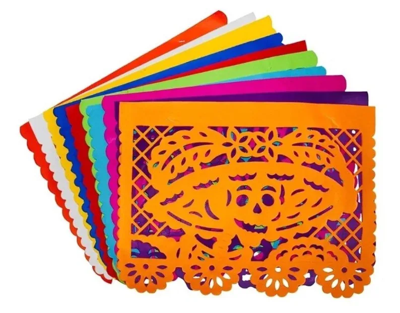 Fan of colorful cut tissue paper papel picado sheets
