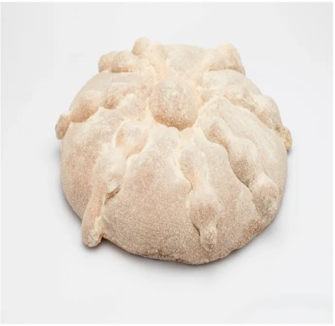 Sugar dusted pan de muerto with hand shaped bones